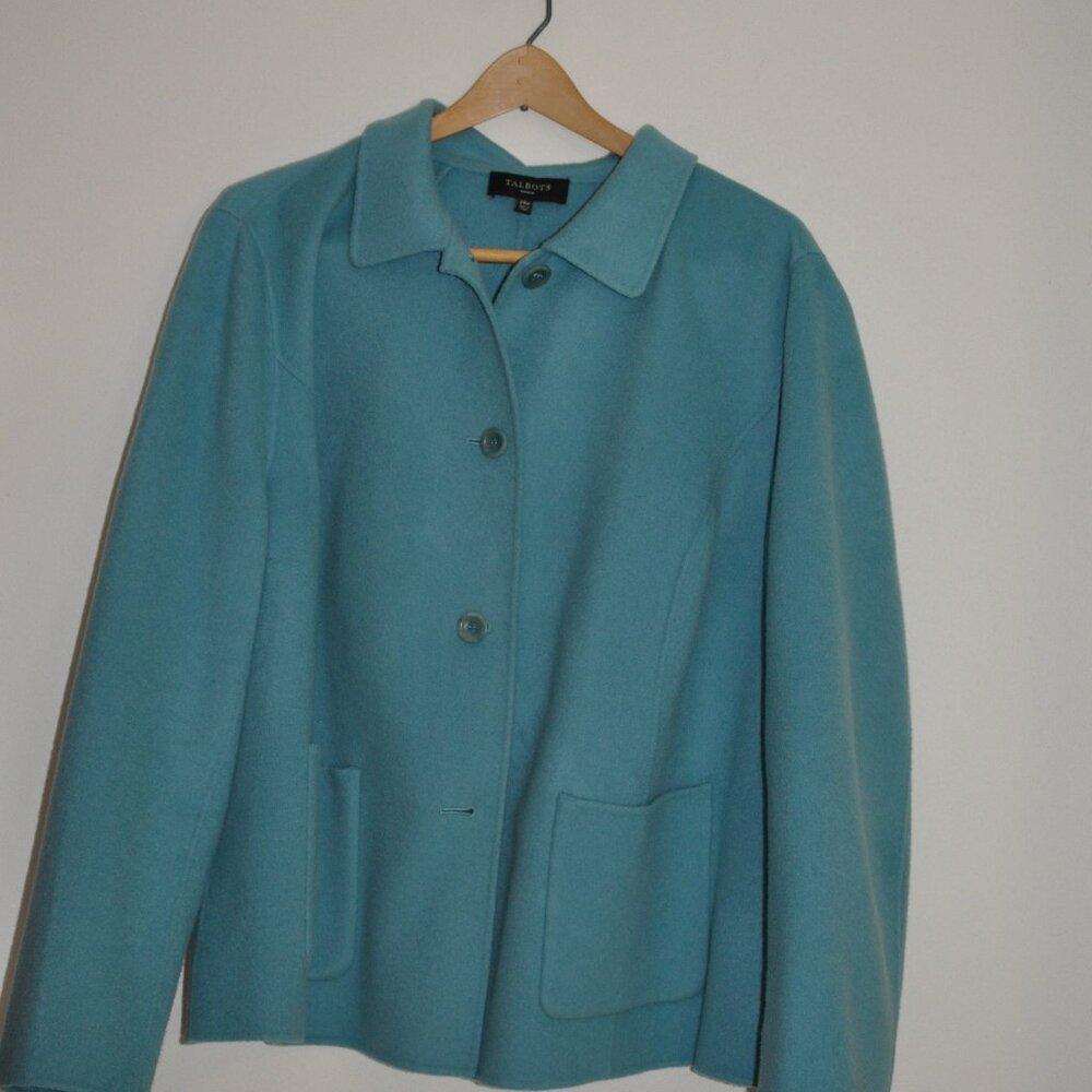 Beautiful tailored detail wool robins egg blue wool Talbots Jacket 24 W